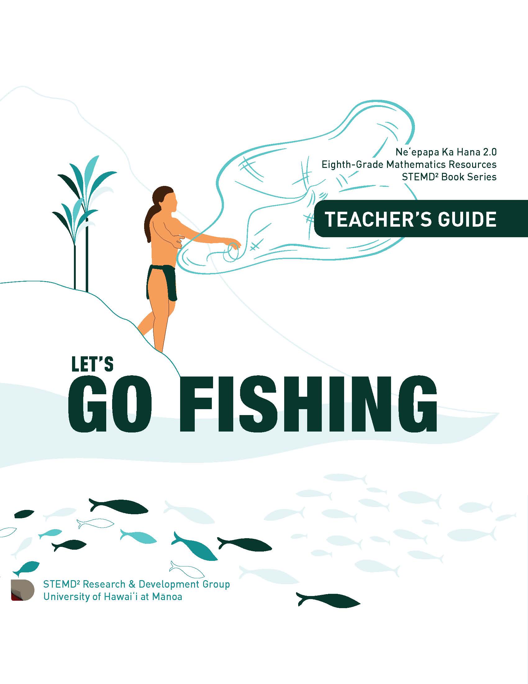 the cover of the 8th grade let's go fishing teacher book.